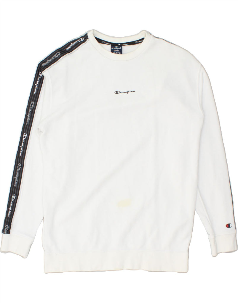 CHAMPION Mens Graphic Sweatshirt Jumper Small White Cotton | Vintage Champion | Thrift | Second-Hand Champion | Used Clothing | Messina Hembry 