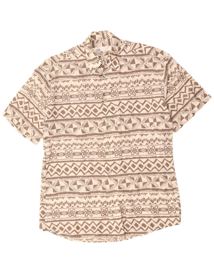 NEW FAST Mens Short Sleeve Shirt Size 39/40 Medium Beige Geometric Viscose