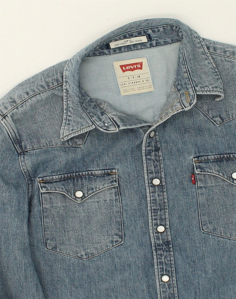 LEVI'S Mens Slim Fit Denim Shirt Small Blue Cotton | Vintage Levi's | Thrift | Second-Hand Levi's | Used Clothing | Messina Hembry 