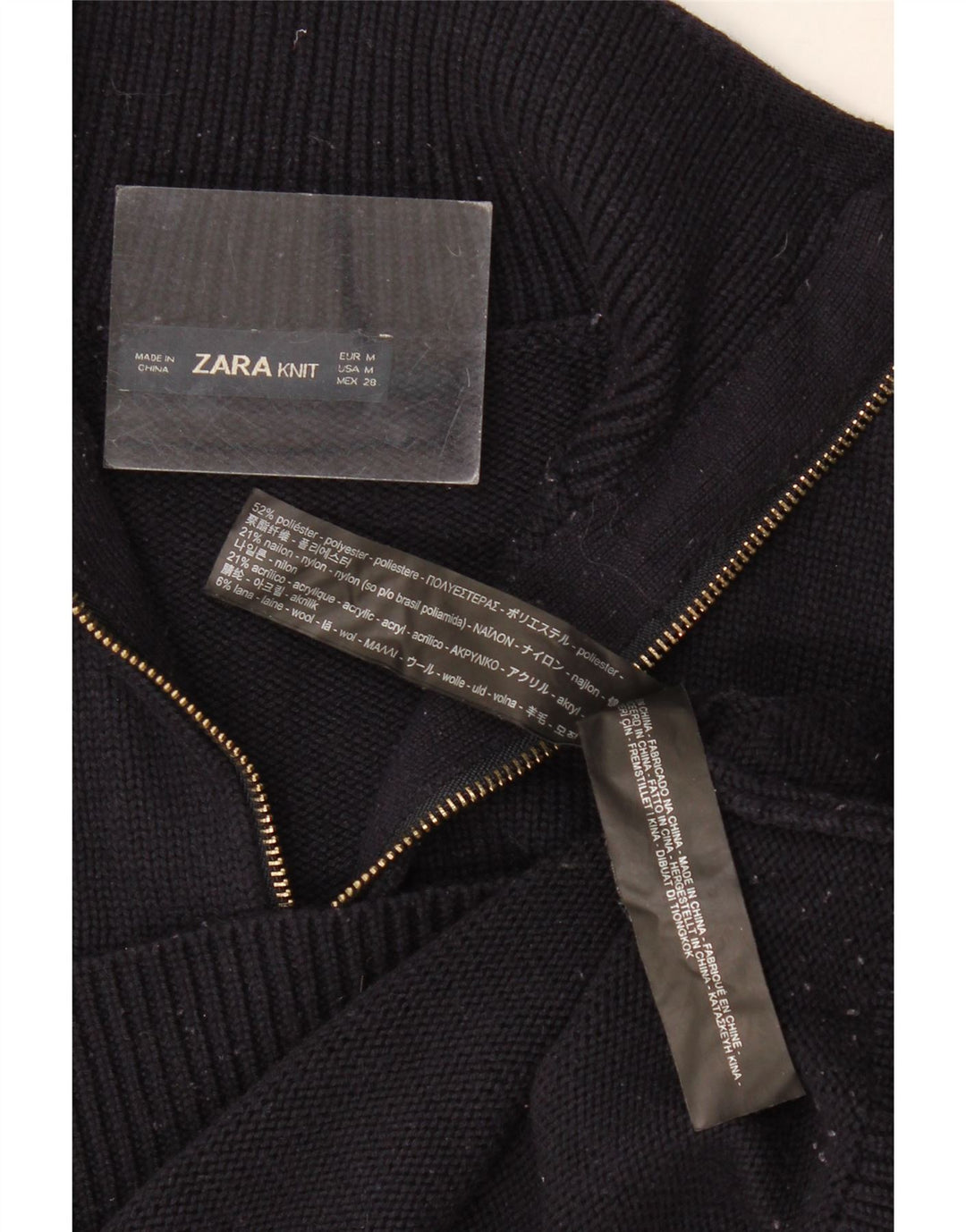Zara Womens Zip Neck Jumper Sweater UK 12 Medium Black Polyester
