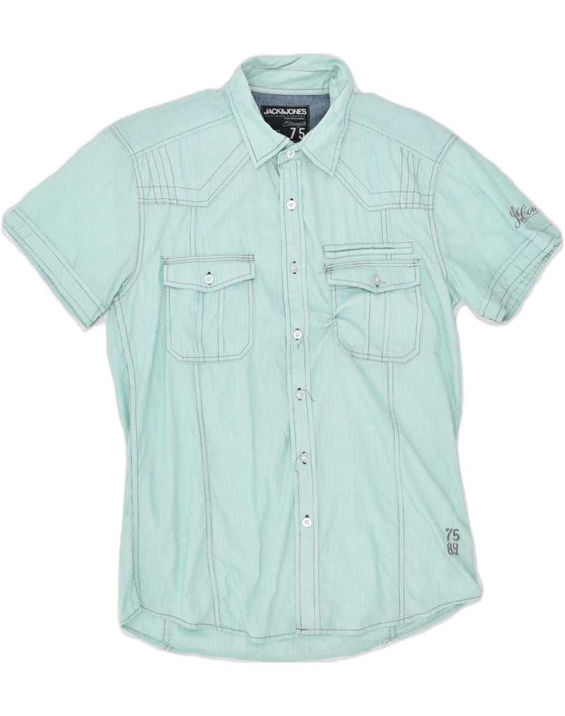 JACK & JONES Mens Short Sleeve Shirt Medium Green Cotton | Vintage | Thrift | Second-Hand | Used Clothing | Messina Hembry 