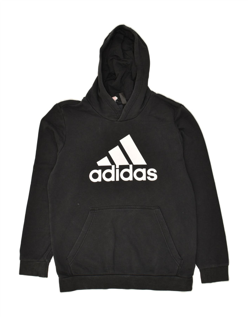 ADIDAS Boys Graphic Hoodie Jumper 15-16 Years Black Cotton | Vintage Adidas | Thrift | Second-Hand Adidas | Used Clothing | Messina Hembry 