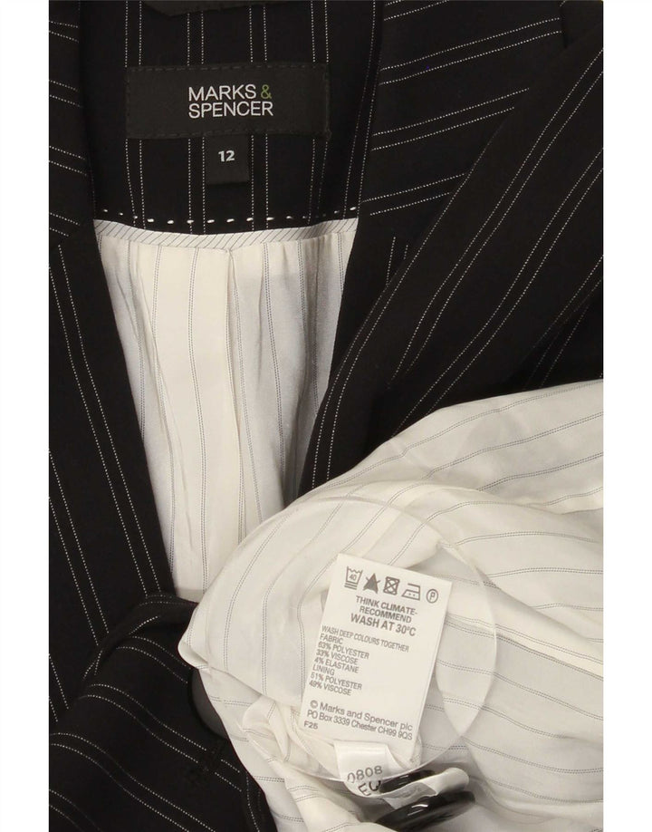 Marks & Spencer Womens 1 Button Blazer Jacket UK 12 Medium Black Pinstripe