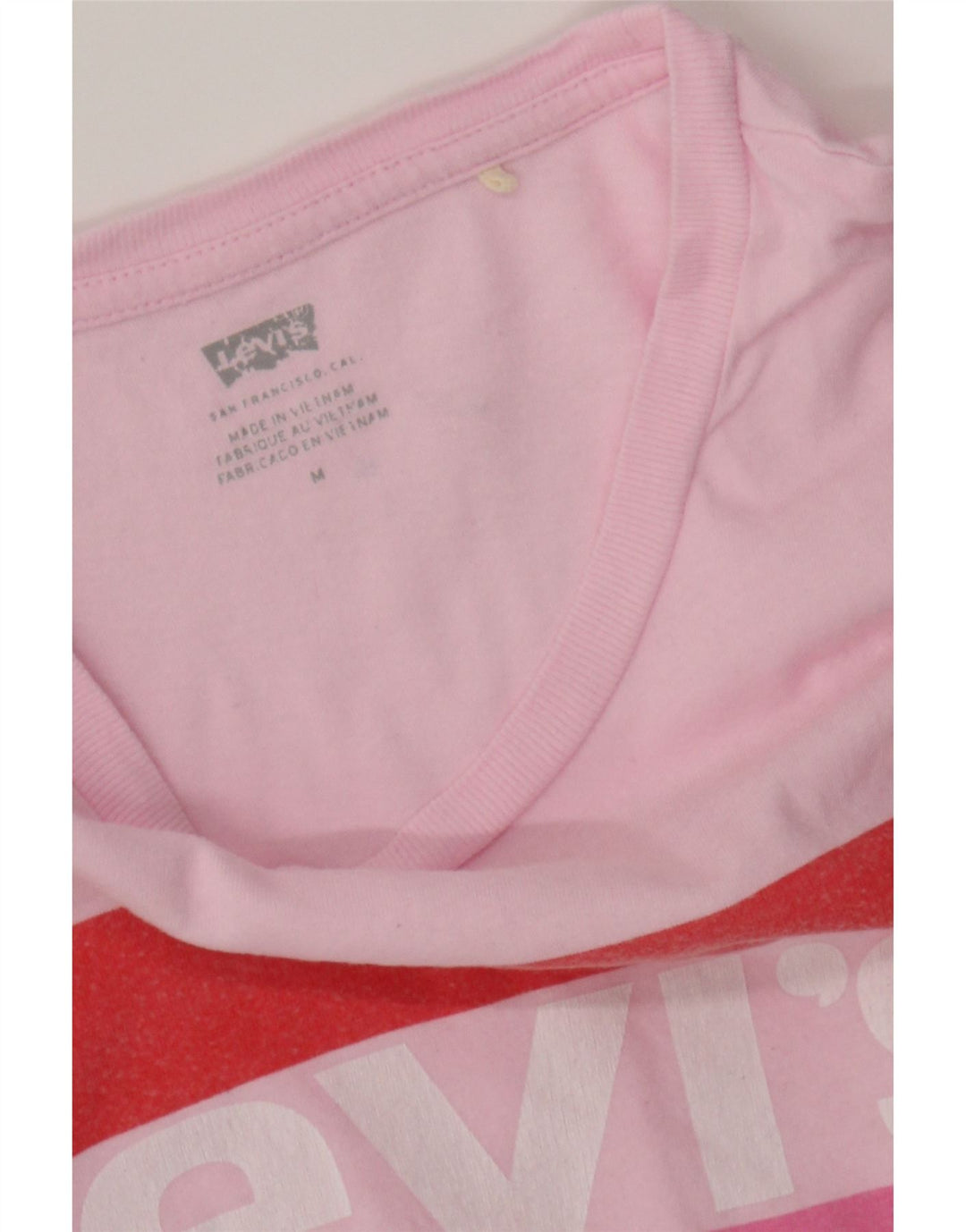 LEVI'S Womens Graphic T-Shirt Top UK 14 Medium Pink Cotton Vintage Levi's and Second-Hand Levi's from Messina Hembry 