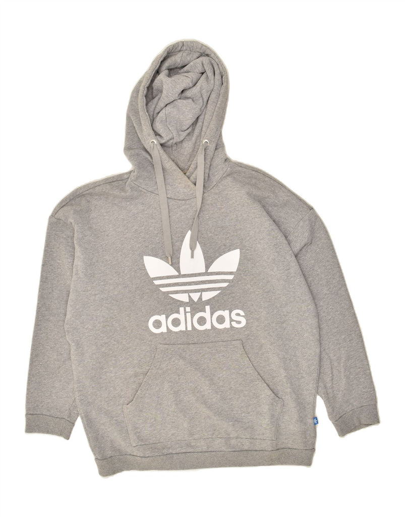 ADIDAS Womens Oversized Graphic Hoodie Jumper UK 16 Large Grey Cotton Vintage Adidas and Second-Hand Adidas from Messina Hembry 