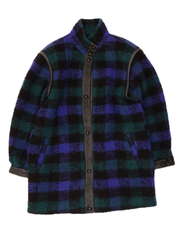 Breco's Womens Overcoat IT 42 Medium Blue Check Virgin Wool
