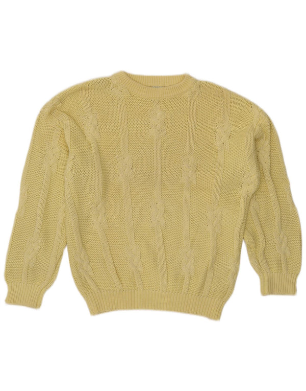 Benetton Mens Loose Fit Crew Neck Jumper Sweater IT 46 Small Yellow Cotton