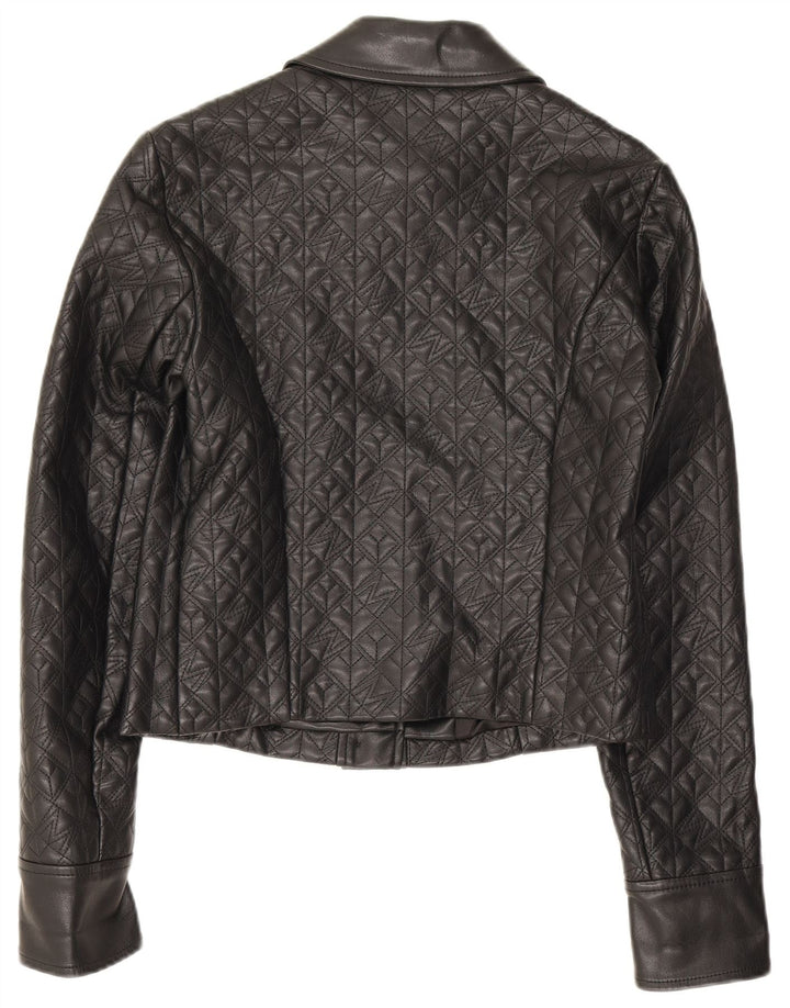 Guess Womens Crop Faux Leather Jacket US 2 XS Black Polyethylene