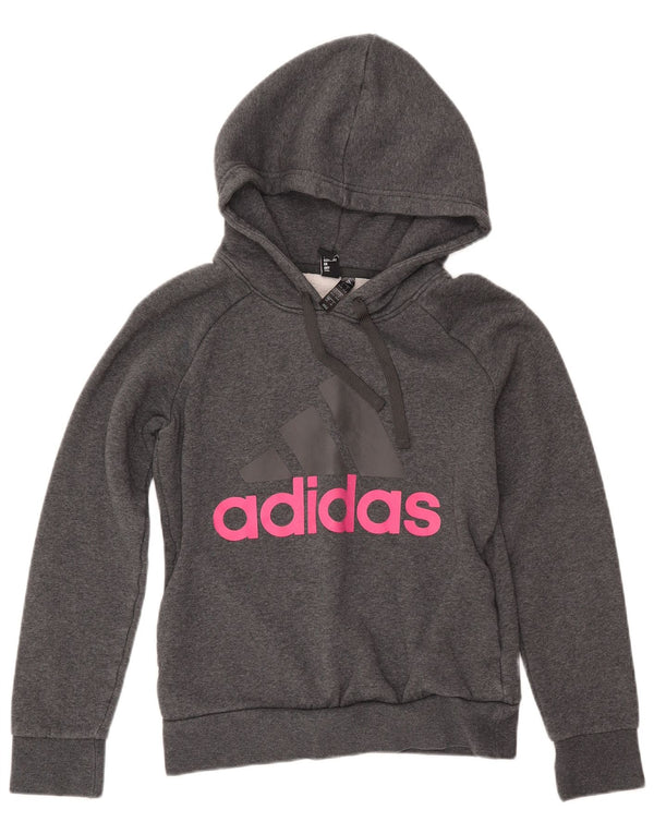 ADIDAS Womens Graphic Hoodie Jumper UK 8/10 Small Grey Cotton