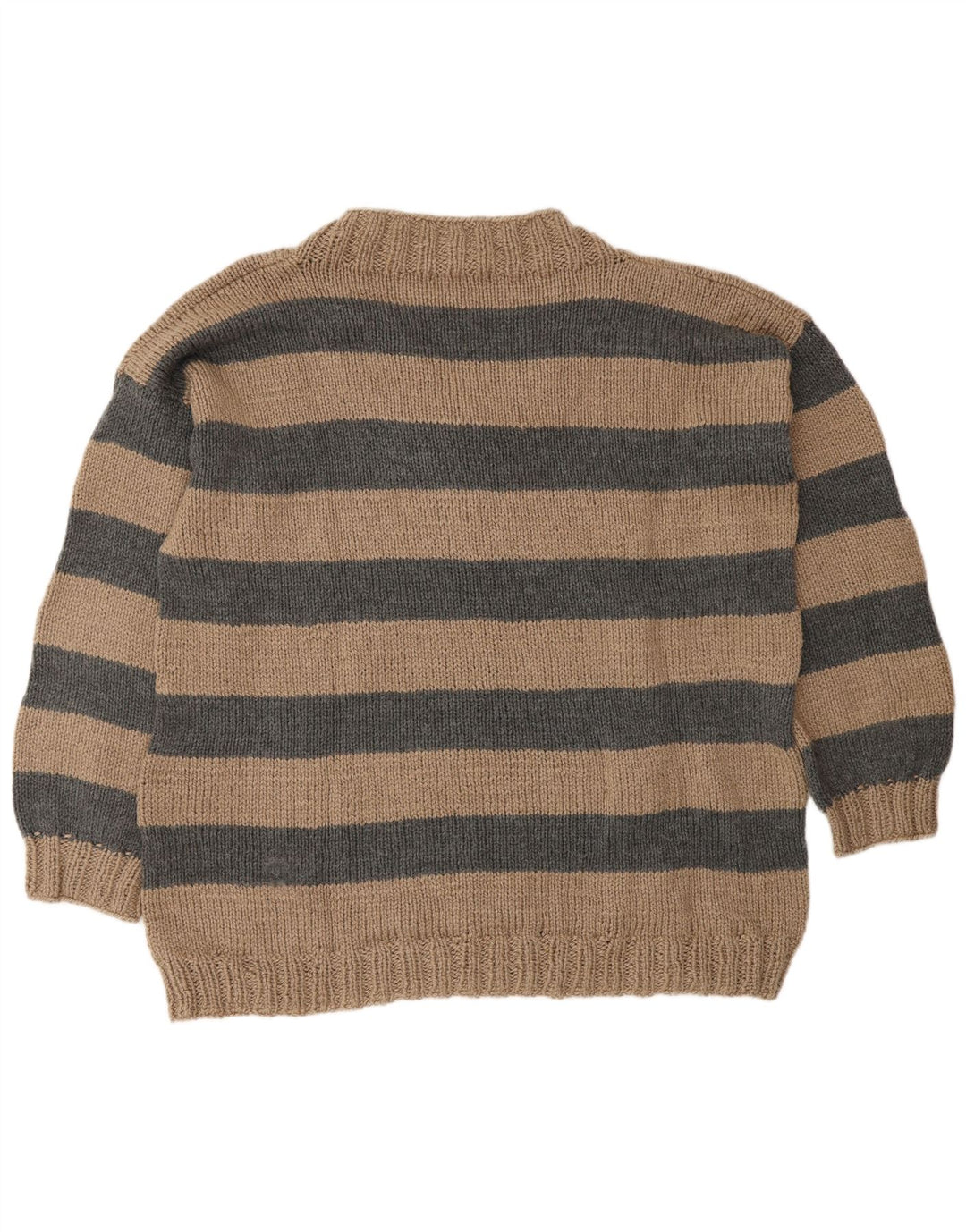 VINTAGE Mens V-Neck Jumper Sweater XL Beige Striped