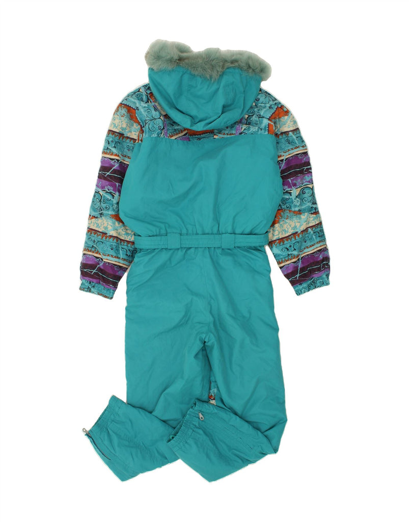 VINTAGE Womens Hooded Ski Jumpsuit IT 46 Large Blue Colourblock Polyester | Vintage Vintage | Thrift | Second-Hand Vintage | Used Clothing | Messina Hembry 