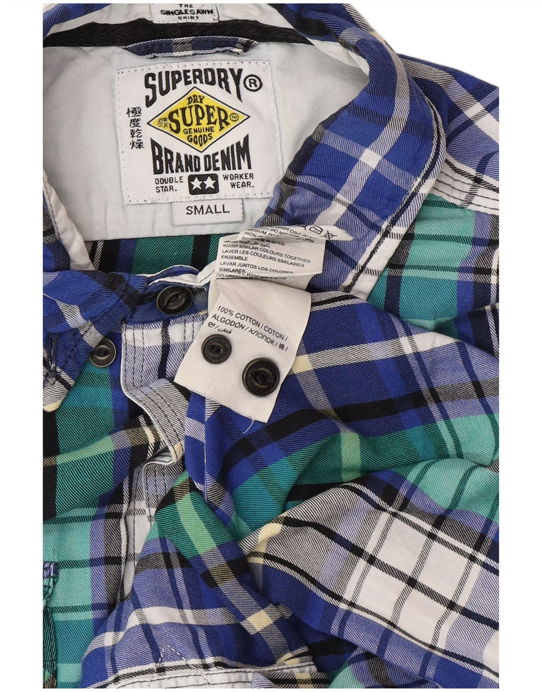 SUPERDRY Mens Flannel Shirt Small Blue Check Cotton