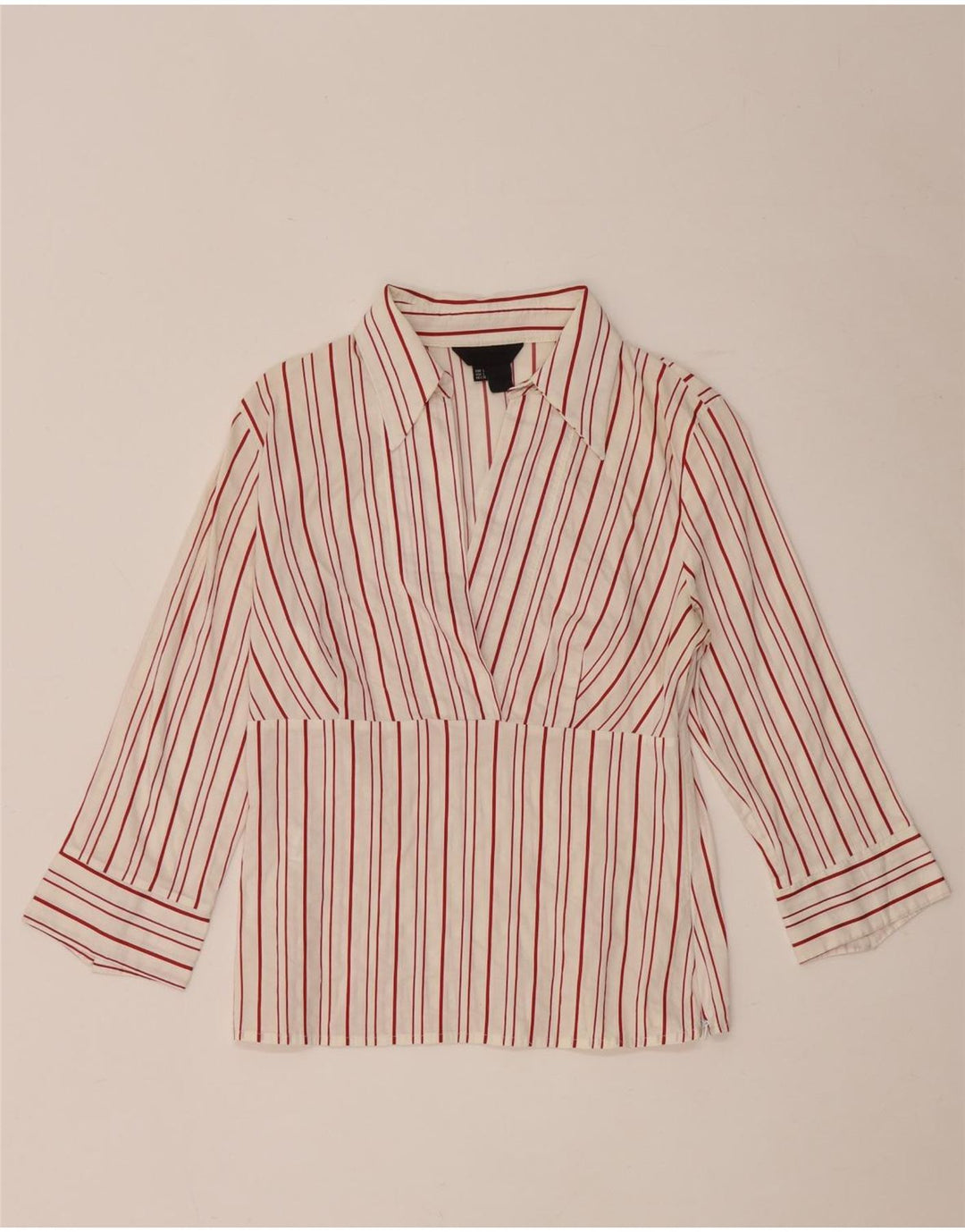 Zara Womens 3/4 Sleeve Pullover Shirt UK 14 Large Red Striped
