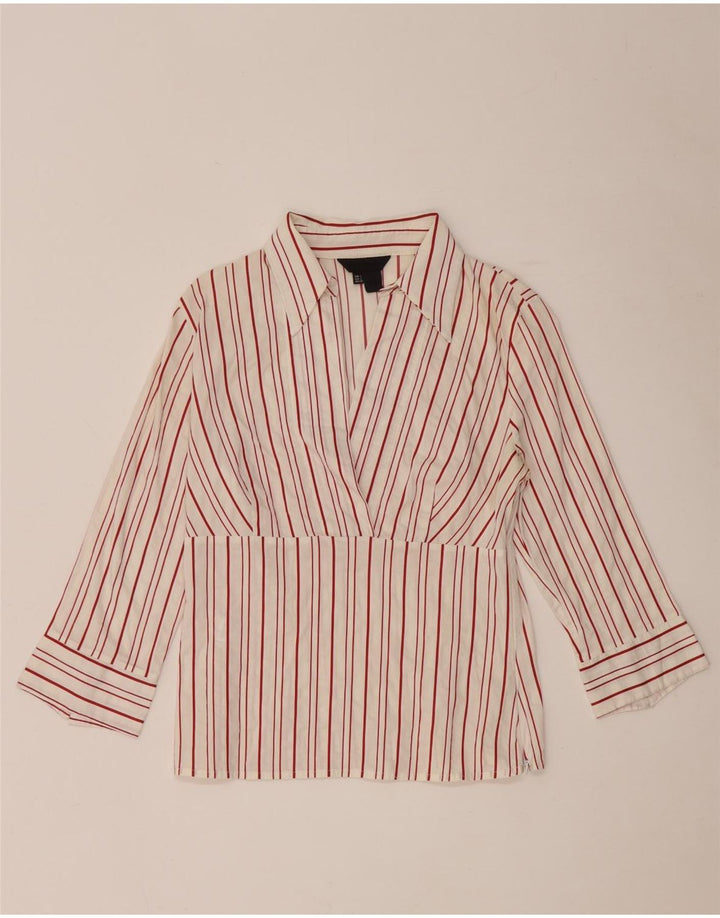 Zara Womens 3/4 Sleeve Pullover Shirt UK 14 Large Red Striped