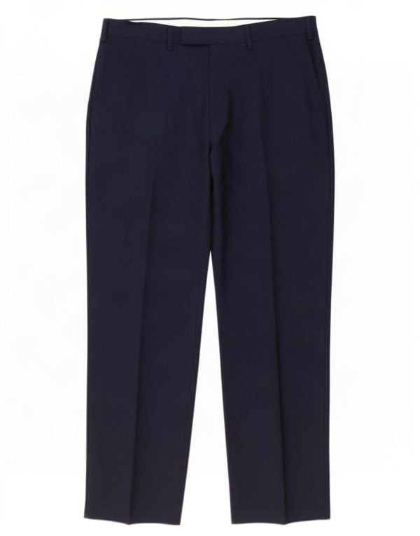 Marks & Spencer Mens Straight Suit Trousers W38 L33 Navy Blue Wool