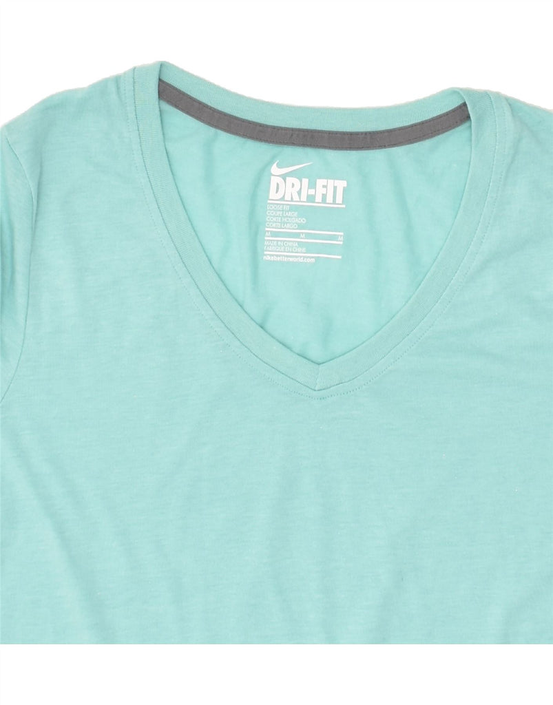 NIKE Womens Dri Fit Crop T-Shirt Top UK 14 Medium Turquoise Polyester | Vintage Nike | Thrift | Second-Hand Nike | Used Clothing | Messina Hembry 