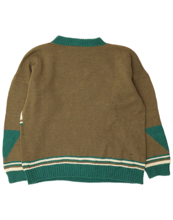 Vintage Mens Crew Neck Jumper Sweater XL Khaki Geometric