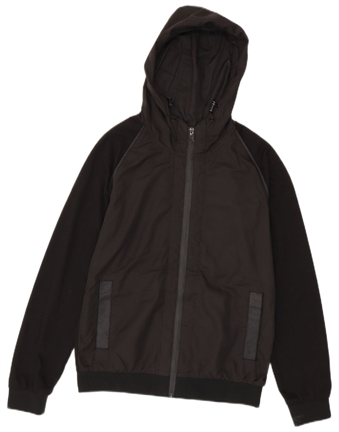 Zara Mens Hooded Bomber Jacket UK 38 Medium Black Colourblock Polyester