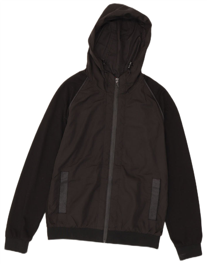 Zara Mens Hooded Bomber Jacket UK 38 Medium Black Colourblock Polyester