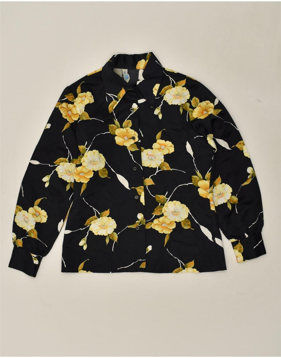 VINTAGE Womens Shirt UK 12 Medium Black Floral