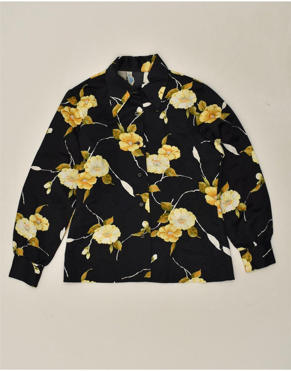 VINTAGE Womens Shirt UK 12 Medium Black Floral