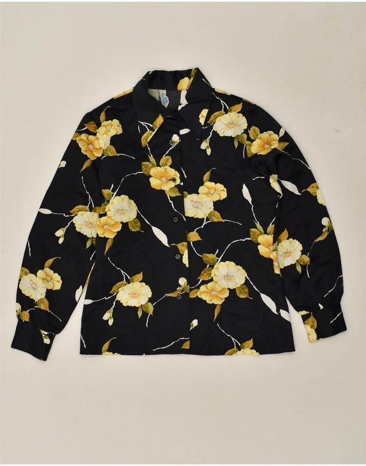 VINTAGE Womens Shirt UK 12 Medium Black Floral
