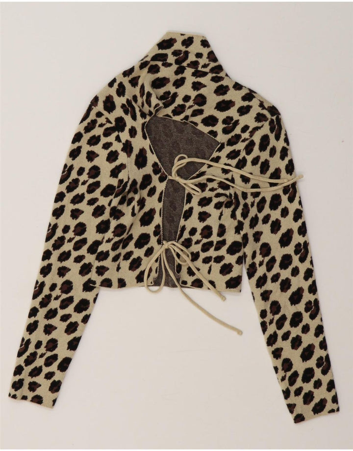 Zara Womens Crop Long Sleeve Blouse Top UK 12 Medium Beige Animal Print