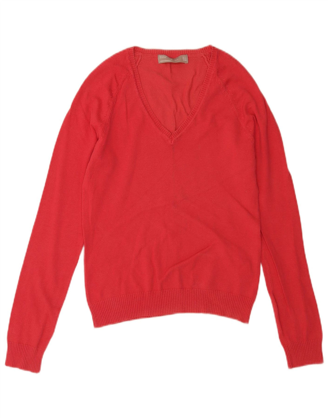 Zara Womens V-Neck Jumper Sweater UK 12 Medium Red Cotton