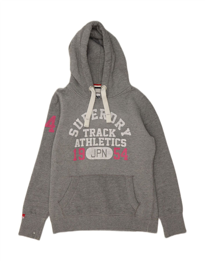SUPERDRY Womens Graphic Hoodie Jumper UK 16 Large Grey Vintage Superdry and Second-Hand Superdry from Messina Hembry 