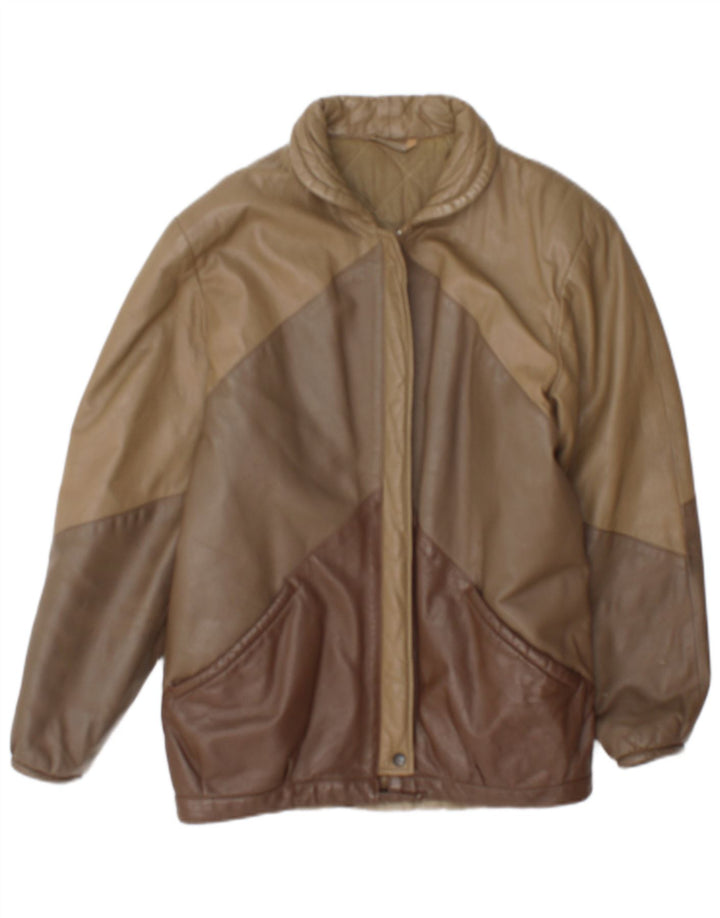 Vintage Womens Leather Jacket UK 14 Medium Brown Colourblock