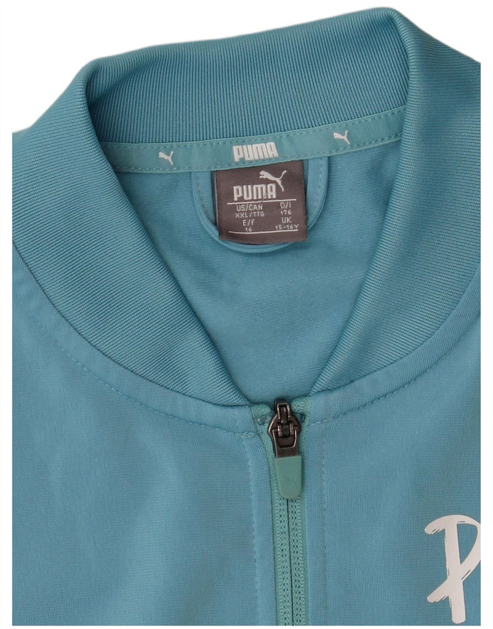 Puma Boys Graphic Tracksuit Top Jacket 15-16 Years Blue Colourblock