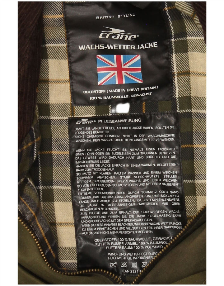 Crane Mens Waxed Cotton Jacket UK 38 Medium Green Cotton