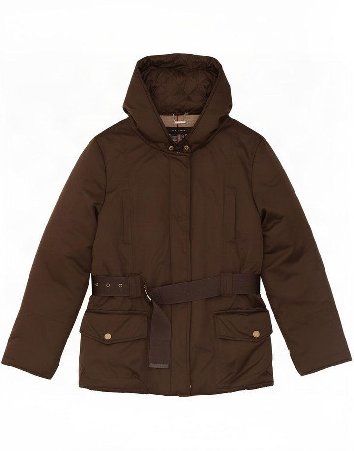 Zara Womens Hooded Padded Jacket UK 10 Small Brown Polyester