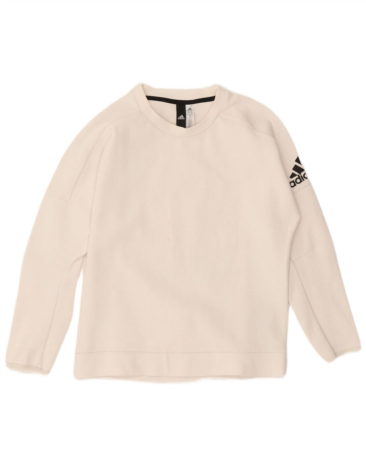 Adidas Womens Graphic Sweatshirt Jumper UK 12/14 Medium White Cotton
