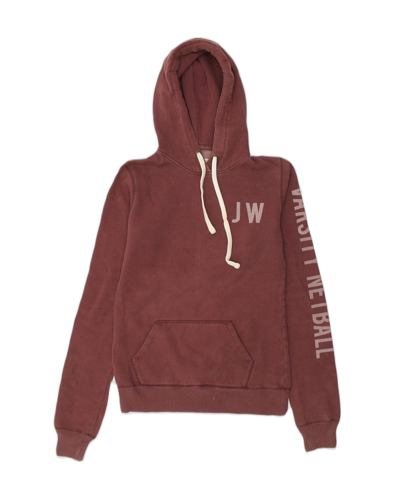 JACK WILLS Womens Graphic Hoodie Jumper UK 10 Small Burgundy Cotton | Vintage Jack Wills | Thrift | Second-Hand Jack Wills | Used Clothing | Messina Hembry 