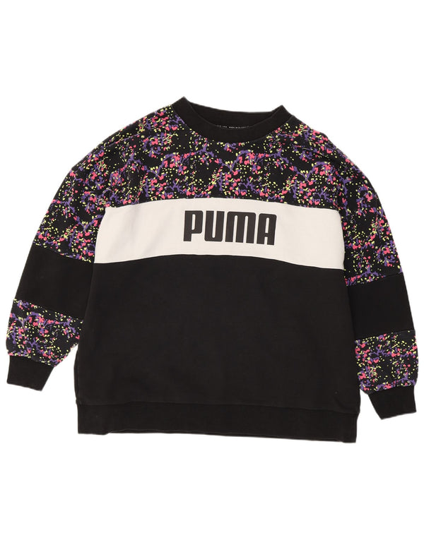 Puma Womens Graphic Sweatshirt Jumper UK 22 3XL Black Colourblock Cotton