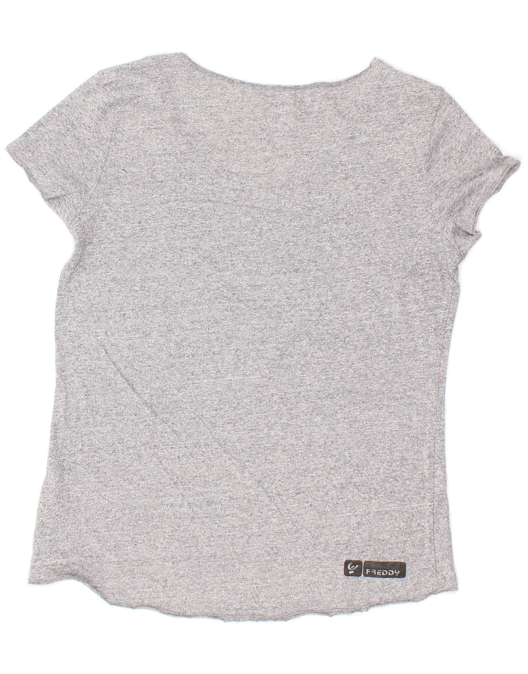 FREDDY Womens Graphic T-Shirt Top UK 12 Medium Grey Flecked Cotton Vintage Freddy and Second-Hand Freddy from Messina Hembry 