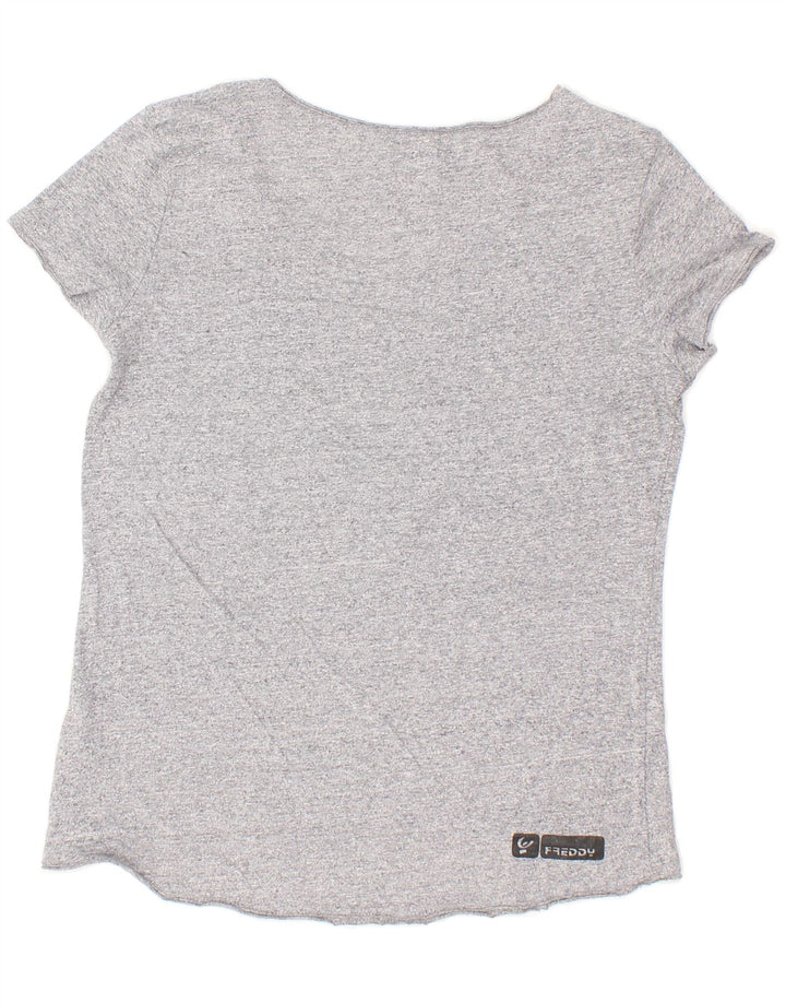 FREDDY Womens Graphic T-Shirt Top UK 12 Medium Grey Flecked Cotton Vintage Freddy and Second-Hand Freddy from Messina Hembry 