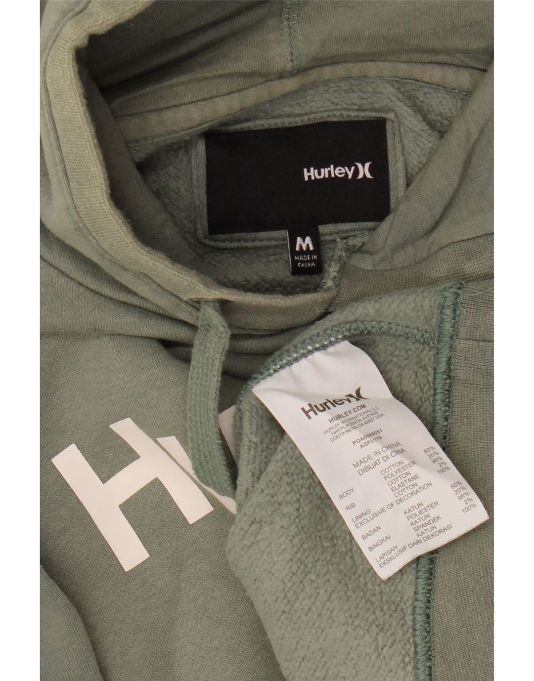 HURLEY Womens Graphic Hoodie Jumper UK 14 Medium Green Cotton