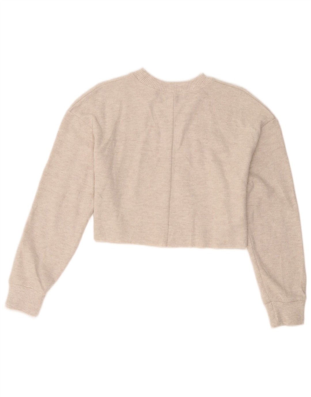 Zara Womens Crop Oversized Crew Neck Jumper Sweater UK 10 Small Beige