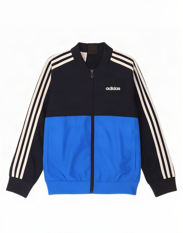 Adidas Boys Tracksuit Top Jacket 7-8 Years Blue Colourblock Polyester