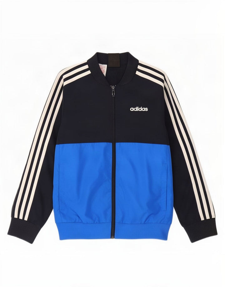 Adidas Boys Tracksuit Top Jacket 7-8 Years Blue Colourblock Polyester