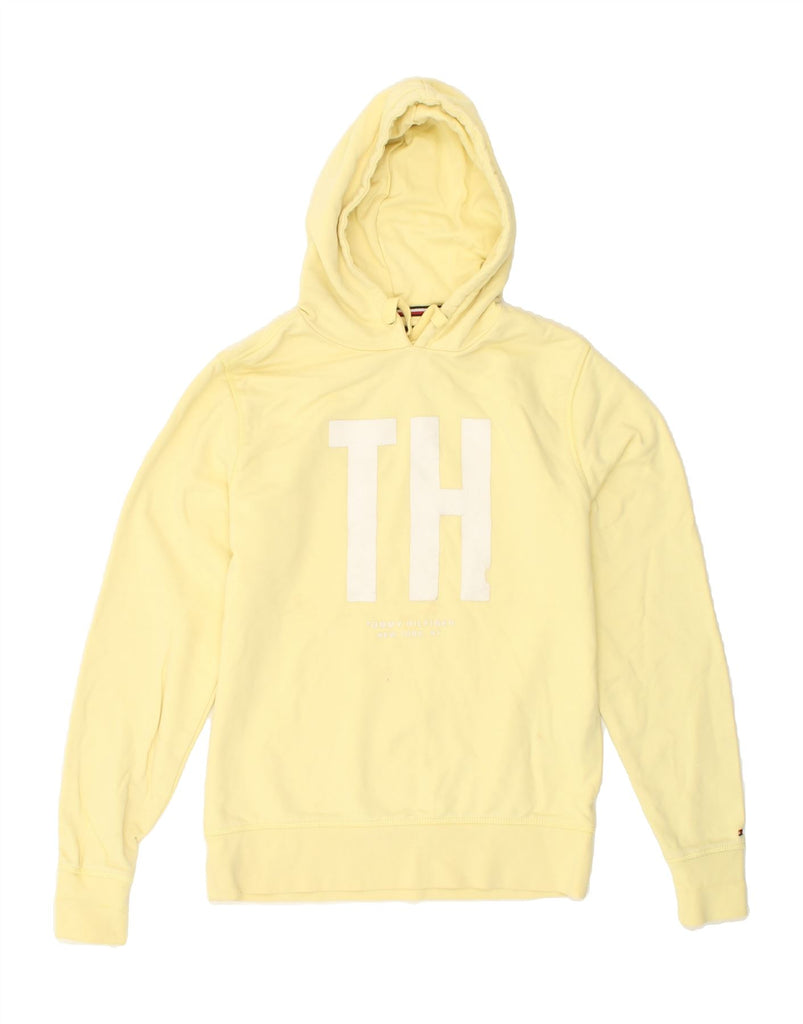 TOMMY HILFIGER Mens Graphic Hoodie Jumper Small Yellow Cotton | Vintage Tommy Hilfiger | Thrift | Second-Hand Tommy Hilfiger | Used Clothing | Messina Hembry 