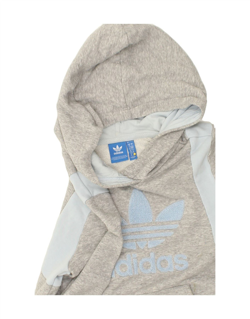 ADIDAS Womens Graphic Hoodie Jumper UK 10 Small Grey Colourblock Cotton | Vintage Adidas | Thrift | Second-Hand Adidas | Used Clothing | Messina Hembry 