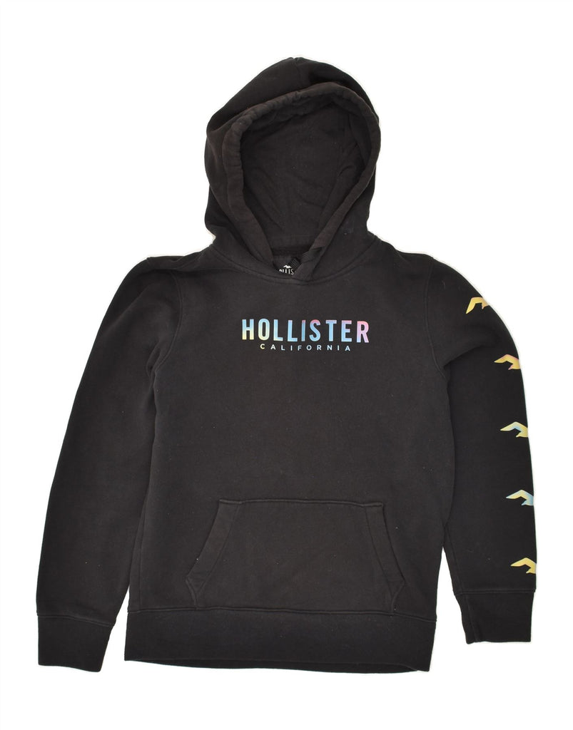 HOLLISTER Womens Graphic Hoodie Jumper UK 6 XS Black Cotton | Vintage Hollister | Thrift | Second-Hand Hollister | Used Clothing | Messina Hembry 