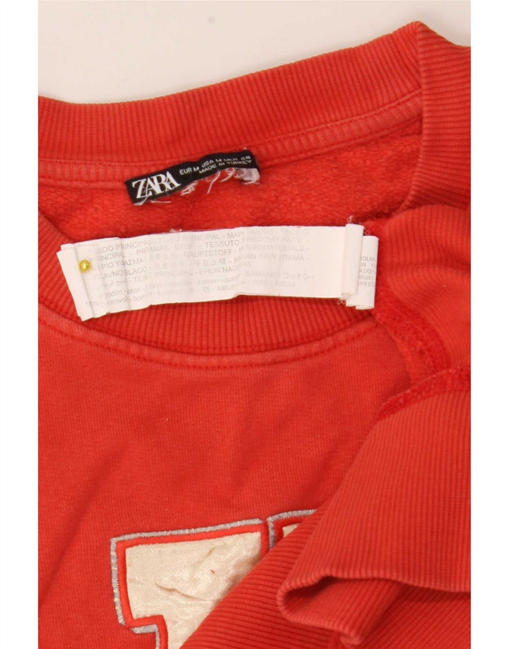 Zara Womens Graphic Sweatshirt Jumper UK 14 Medium Red Cotton