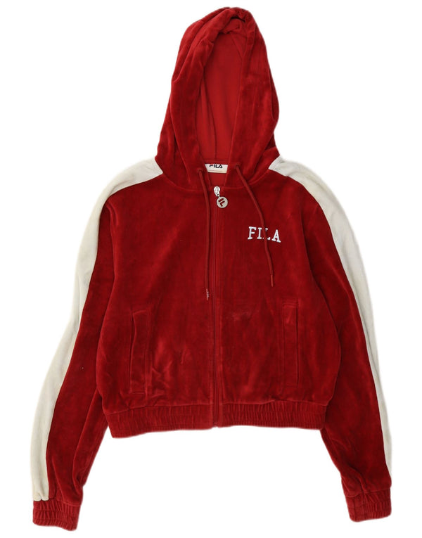 Fila Womens Oversized Crop Zip Hoodie Sweater UK 10 Small Red Colourblock