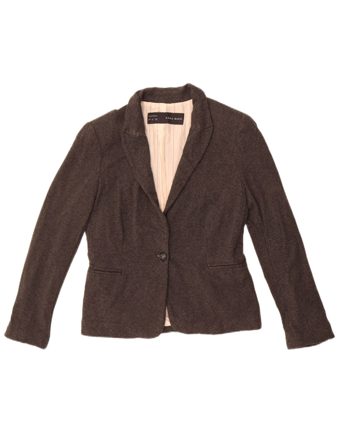 Zara Womens 1 Button Blazer Jacket UK 14 Large Grey Acetate