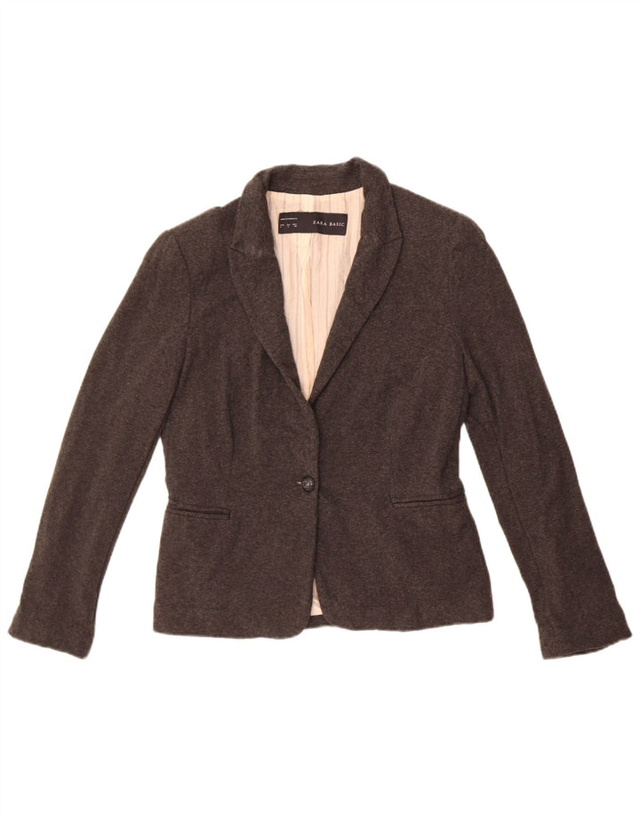 Zara Womens 1 Button Blazer Jacket UK 14 Large Grey Acetate