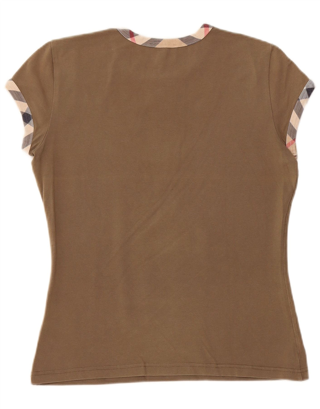 BURBERRY Womens T-Shirt Top UK 12 Medium Khaki Cotton